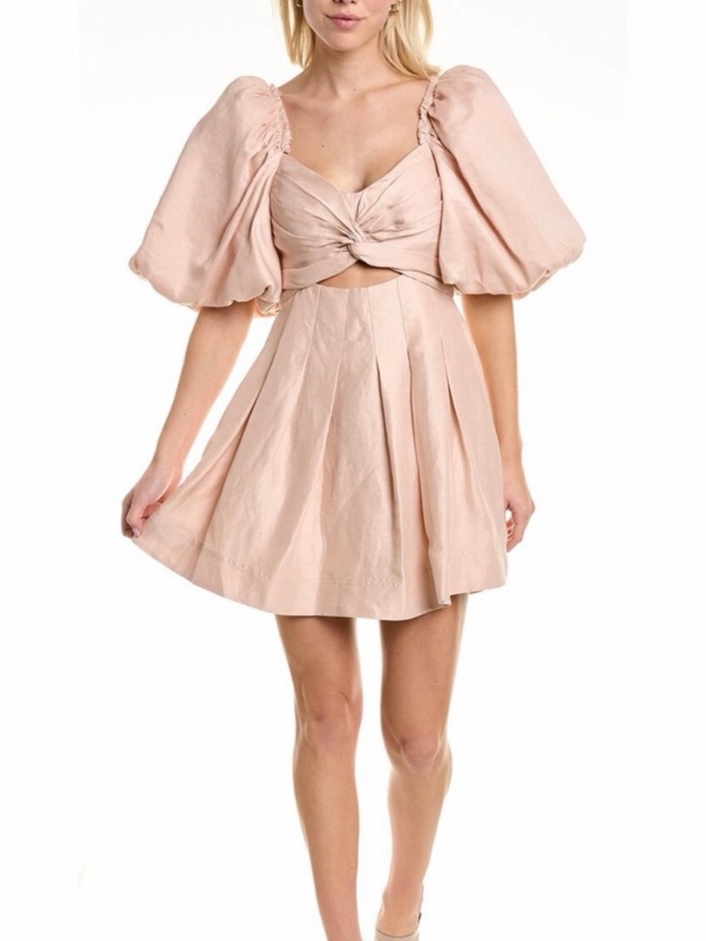 Beulah NWT Puff Sleeve Twist Front Mini Dress - Blush